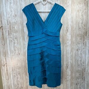 Adrianna Papell Teal Green Bandage Dress Women's Size 6 Special Occasion Layered